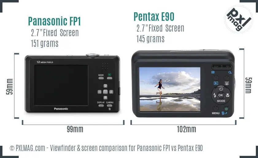 Panasonic FP1 vs Pentax E90 Screen and Viewfinder comparison