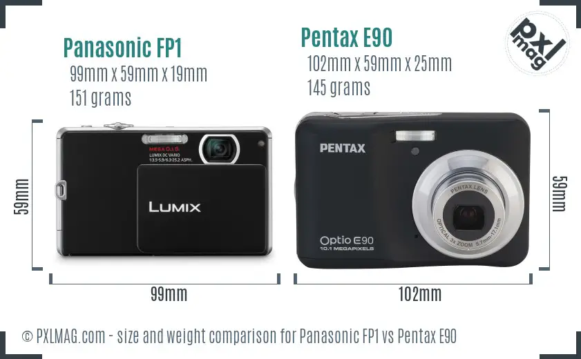 Panasonic FP1 vs Pentax E90 size comparison