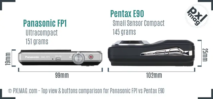 Panasonic FP1 vs Pentax E90 top view buttons comparison