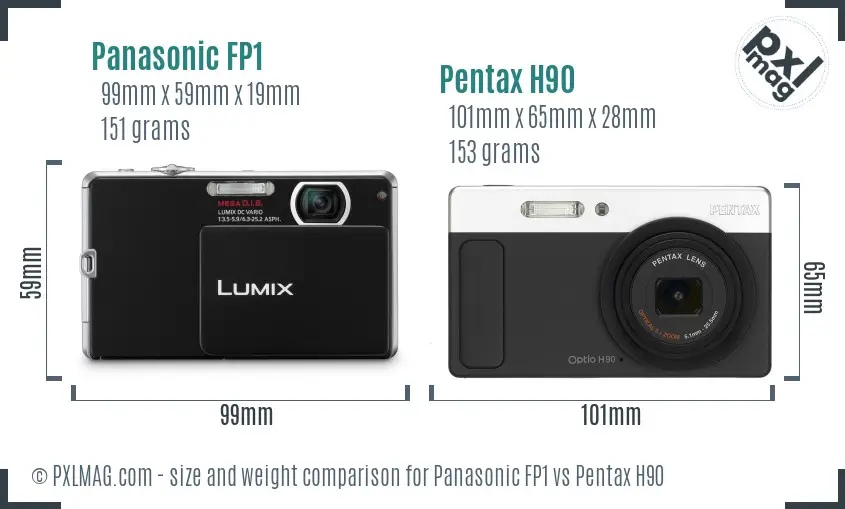 Panasonic FP1 vs Pentax H90 size comparison