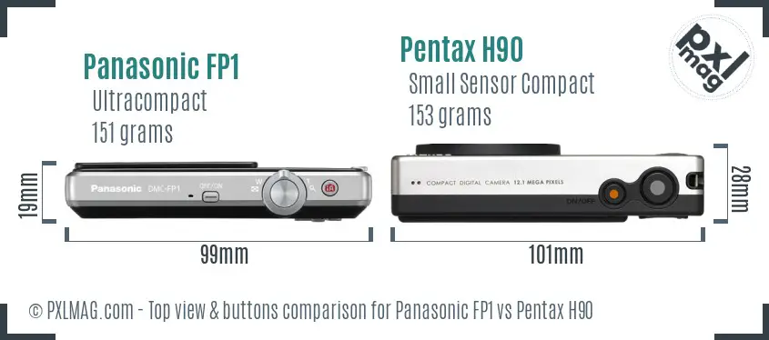Panasonic FP1 vs Pentax H90 top view buttons comparison