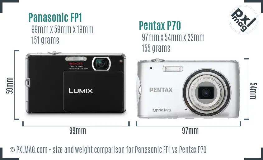 Panasonic FP1 vs Pentax P70 size comparison