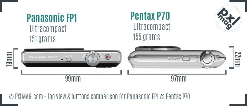 Panasonic FP1 vs Pentax P70 top view buttons comparison