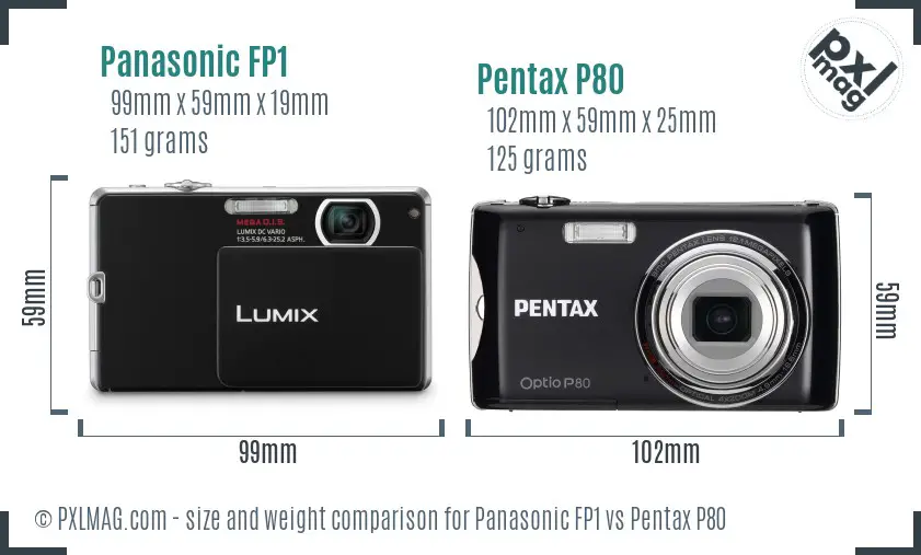 Panasonic FP1 vs Pentax P80 size comparison