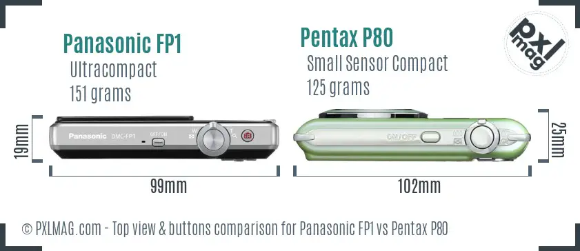 Panasonic FP1 vs Pentax P80 top view buttons comparison