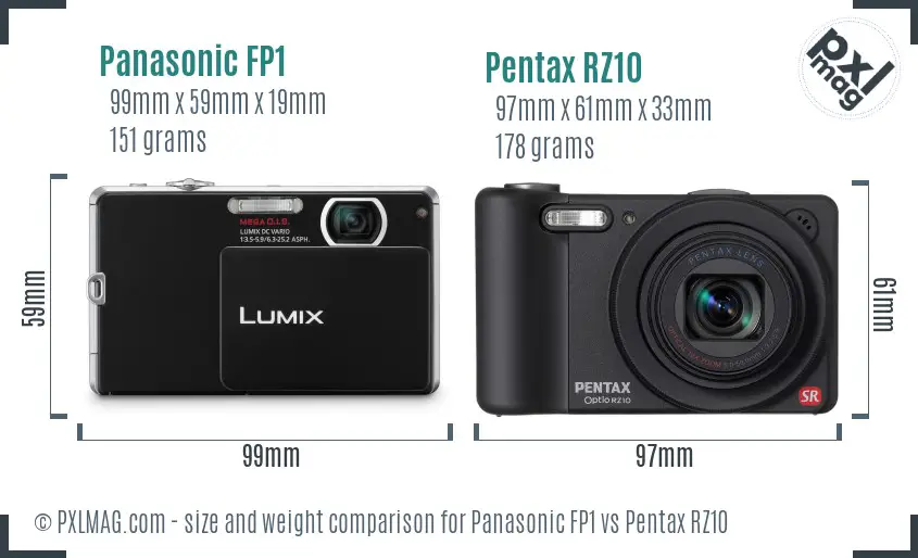 Panasonic FP1 vs Pentax RZ10 size comparison