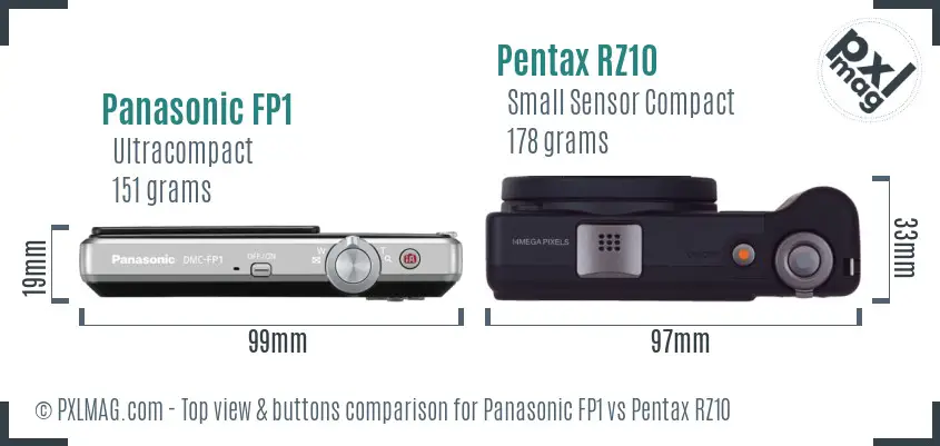 Panasonic FP1 vs Pentax RZ10 top view buttons comparison