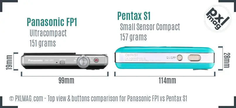 Panasonic FP1 vs Pentax S1 top view buttons comparison
