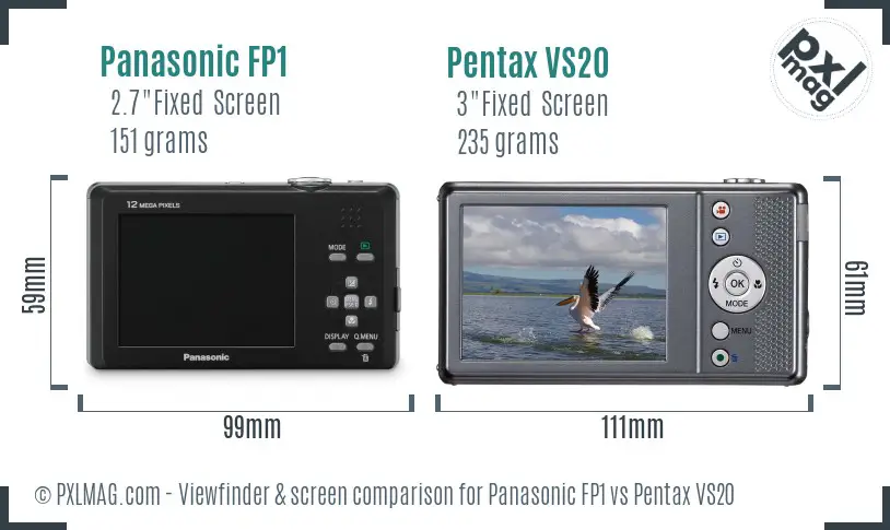 Panasonic FP1 vs Pentax VS20 Screen and Viewfinder comparison