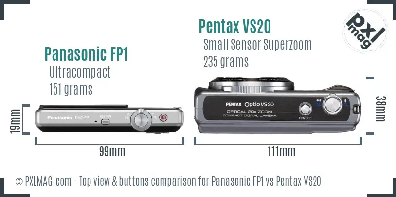 Panasonic FP1 vs Pentax VS20 top view buttons comparison