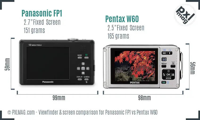 Panasonic FP1 vs Pentax W60 Screen and Viewfinder comparison