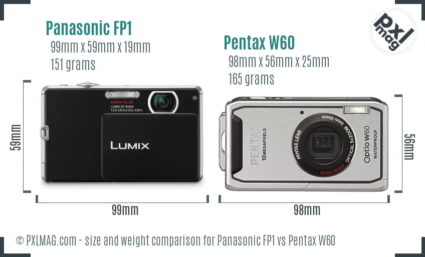 Panasonic FP1 vs Pentax W60 size comparison
