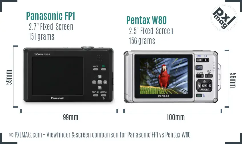 Panasonic FP1 vs Pentax W80 Screen and Viewfinder comparison
