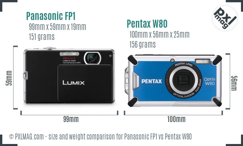 Panasonic FP1 vs Pentax W80 size comparison