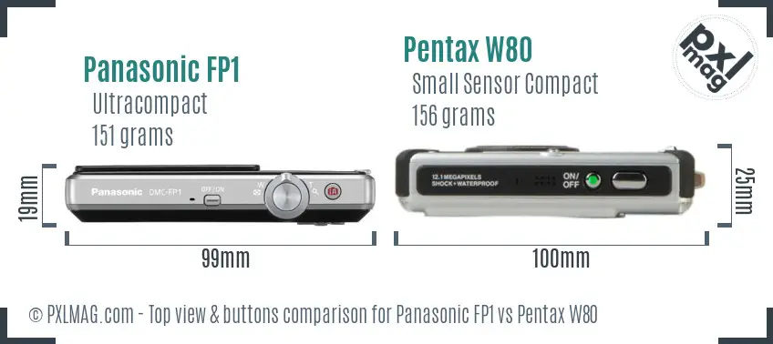 Panasonic FP1 vs Pentax W80 top view buttons comparison