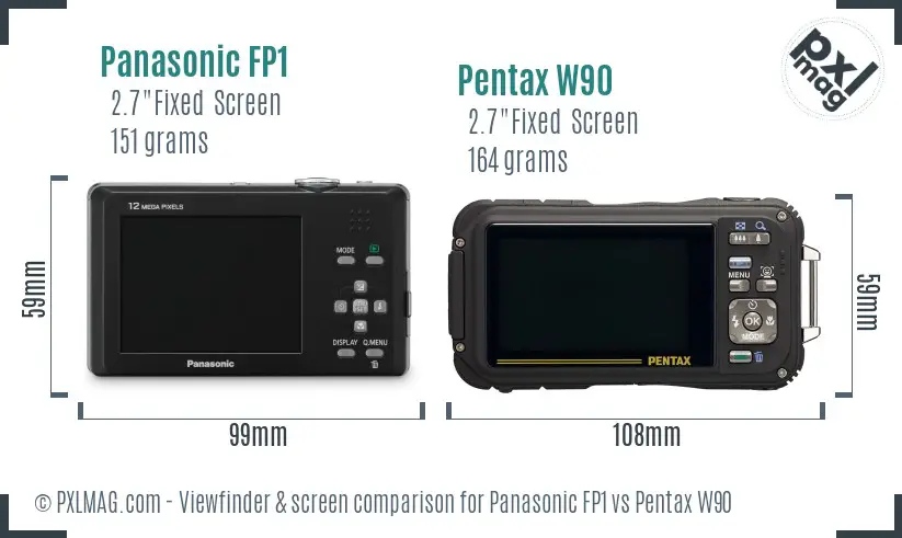 Panasonic FP1 vs Pentax W90 Screen and Viewfinder comparison