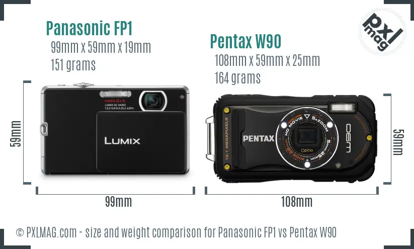 Panasonic FP1 vs Pentax W90 size comparison
