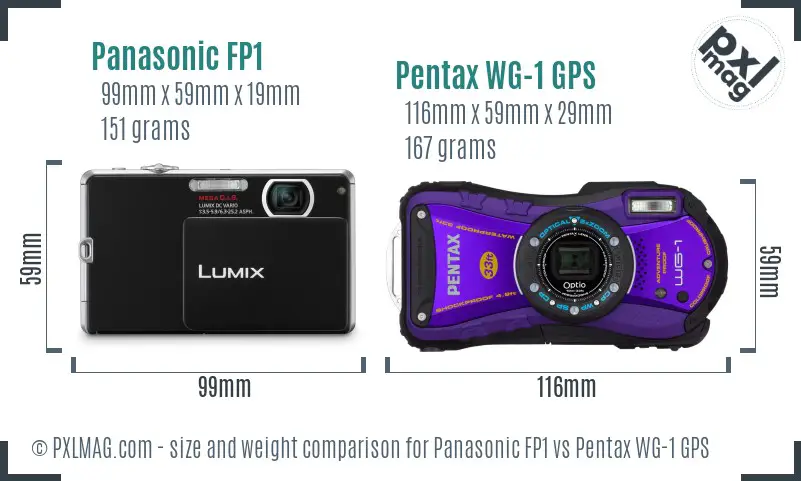 Panasonic FP1 vs Pentax WG-1 GPS size comparison