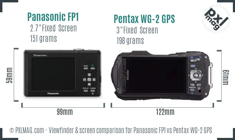 Panasonic FP1 vs Pentax WG-2 GPS Screen and Viewfinder comparison