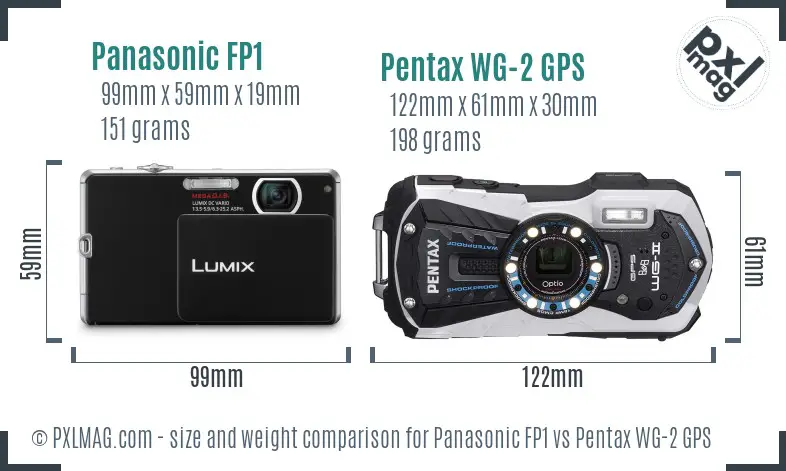 Panasonic FP1 vs Pentax WG-2 GPS size comparison