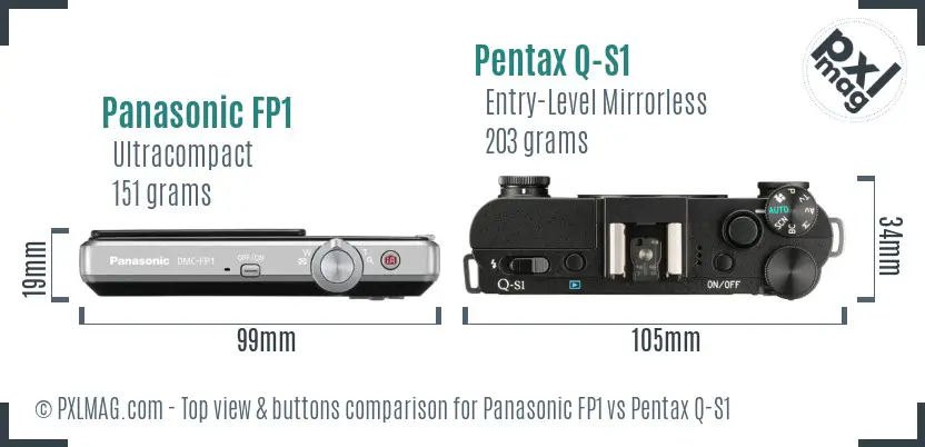Panasonic FP1 vs Pentax Q-S1 top view buttons comparison