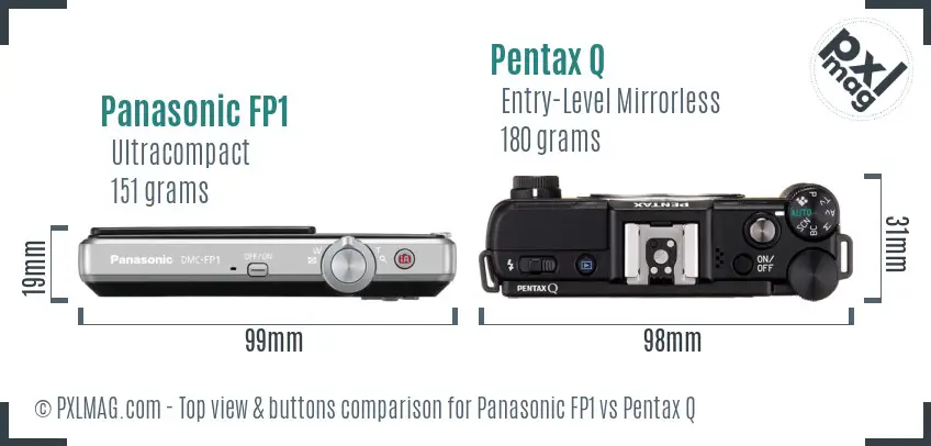 Panasonic FP1 vs Pentax Q top view buttons comparison