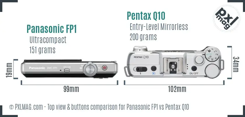 Panasonic FP1 vs Pentax Q10 top view buttons comparison