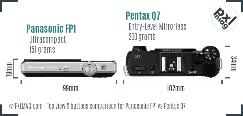 Panasonic FP1 vs Pentax Q7 top view buttons comparison