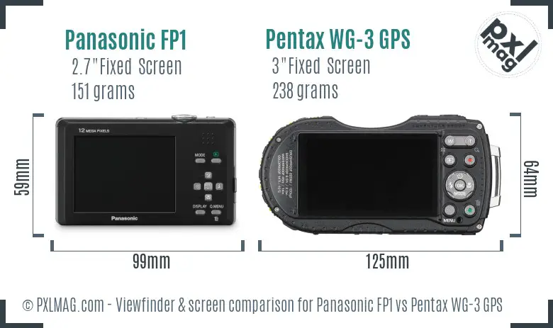 Panasonic FP1 vs Pentax WG-3 GPS Screen and Viewfinder comparison