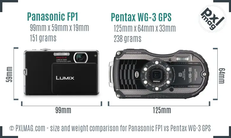 Panasonic FP1 vs Pentax WG-3 GPS size comparison