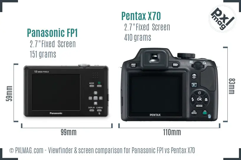 Panasonic FP1 vs Pentax X70 Screen and Viewfinder comparison