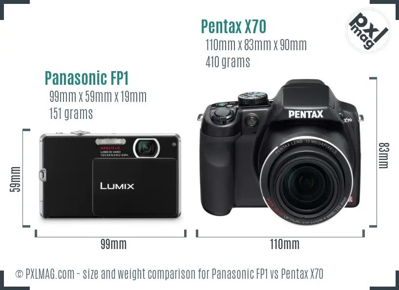 Panasonic FP1 vs Pentax X70 size comparison