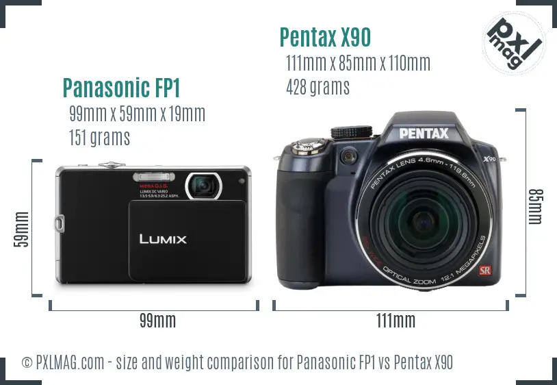 Panasonic FP1 vs Pentax X90 size comparison