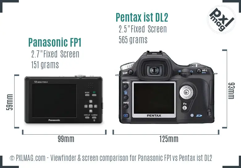 Panasonic FP1 vs Pentax ist DL2 Screen and Viewfinder comparison