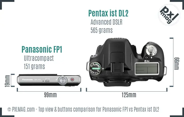 Panasonic FP1 vs Pentax ist DL2 top view buttons comparison