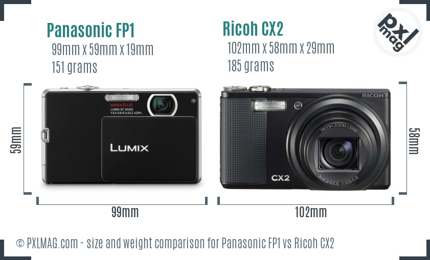 Panasonic FP1 vs Ricoh CX2 size comparison Panasonic FP1 vs Ricoh CX2 size comparison