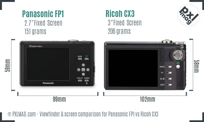 Panasonic FP1 vs Ricoh CX3 Screen and Viewfinder comparison Panasonic FP1 vs Ricoh CX3 Screen and Viewfinder comparison