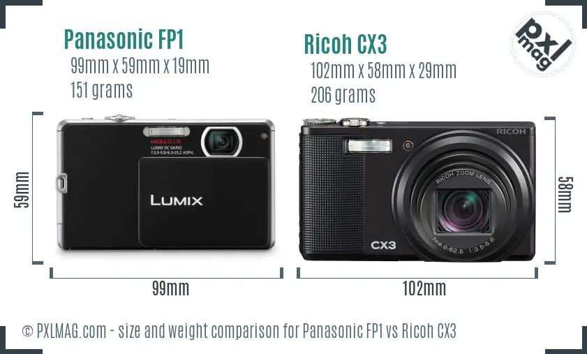 Panasonic FP1 vs Ricoh CX3 size comparison Panasonic FP1 vs Ricoh CX3 size comparison