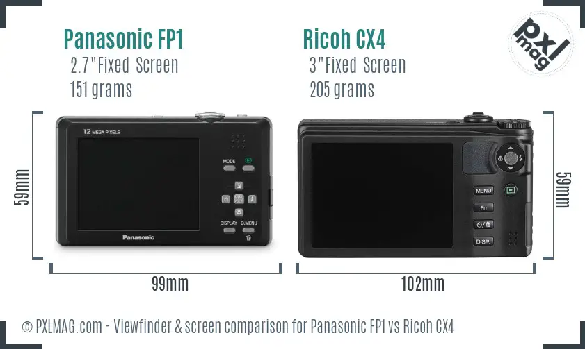 Panasonic FP1 vs Ricoh CX4 Screen and Viewfinder comparison