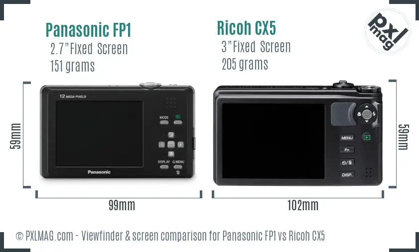 Panasonic FP1 vs Ricoh CX5 Screen and Viewfinder comparison Panasonic FP1 vs Ricoh CX5 Screen and Viewfinder comparison