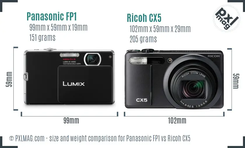 Panasonic FP1 vs Ricoh CX5 size comparison Panasonic FP1 vs Ricoh CX5 size comparison