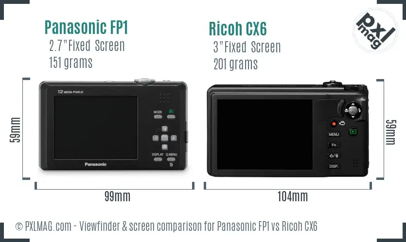 Panasonic FP1 vs Ricoh CX6 Screen and Viewfinder comparison Panasonic FP1 vs Ricoh CX6 Screen and Viewfinder comparison