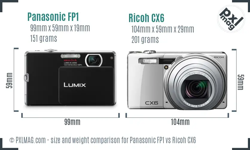 Panasonic FP1 vs Ricoh CX6 size comparison Panasonic FP1 vs Ricoh CX6 size comparison