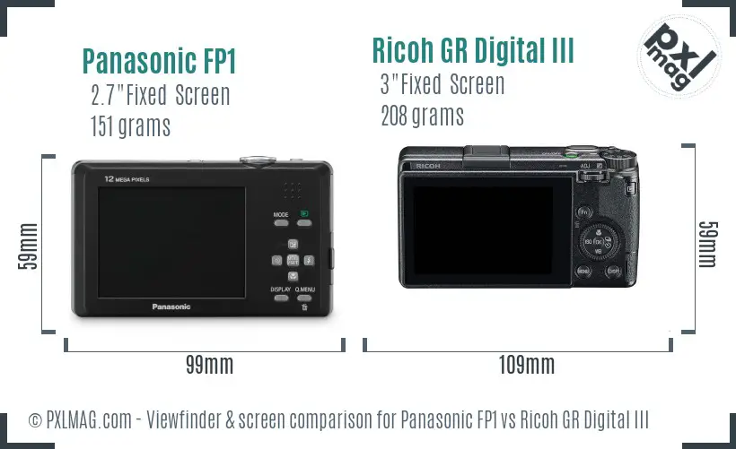 Panasonic FP1 vs Ricoh GR Digital III Screen and Viewfinder comparison