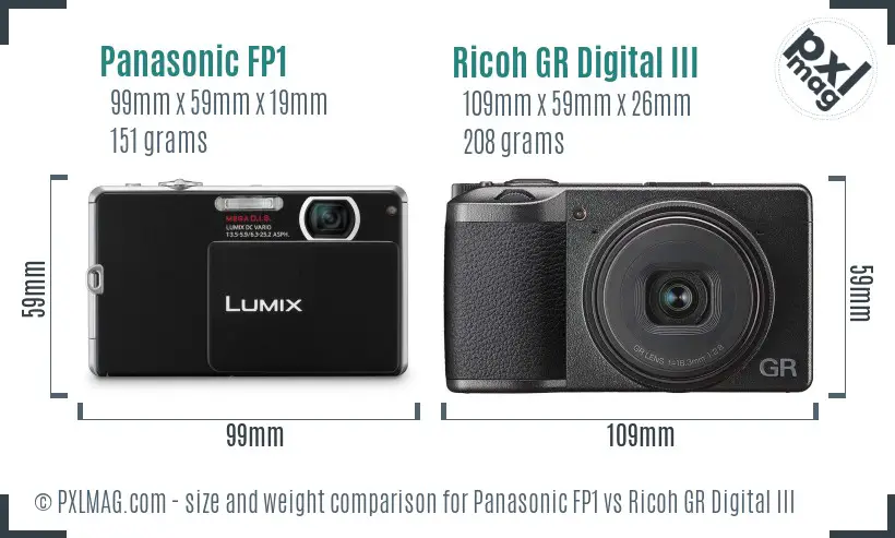 Panasonic FP1 vs Ricoh GR Digital III size comparison