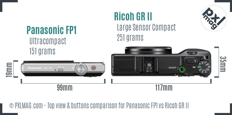 Panasonic FP1 vs Ricoh GR II top view buttons comparison