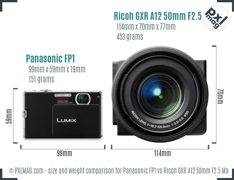 Panasonic FP1 vs Ricoh GXR A12 50mm F2.5 Macro size comparison