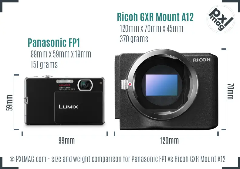 Panasonic FP1 vs Ricoh GXR Mount A12 size comparison Panasonic FP1 vs Ricoh GXR Mount A12 size comparison