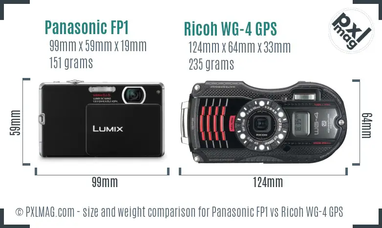 Panasonic FP1 vs Ricoh WG-4 GPS size comparison Panasonic FP1 vs Ricoh WG-4 GPS size comparison