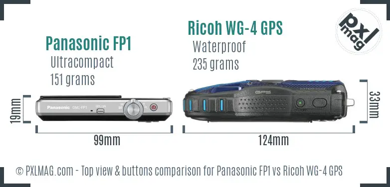 Panasonic FP1 vs Ricoh WG-4 GPS top view buttons comparison Panasonic FP1 vs Ricoh WG-4 GPS top view buttons comparison